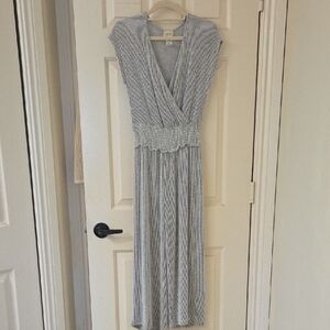 Caution To The Wind Gray Striped Jump Suit